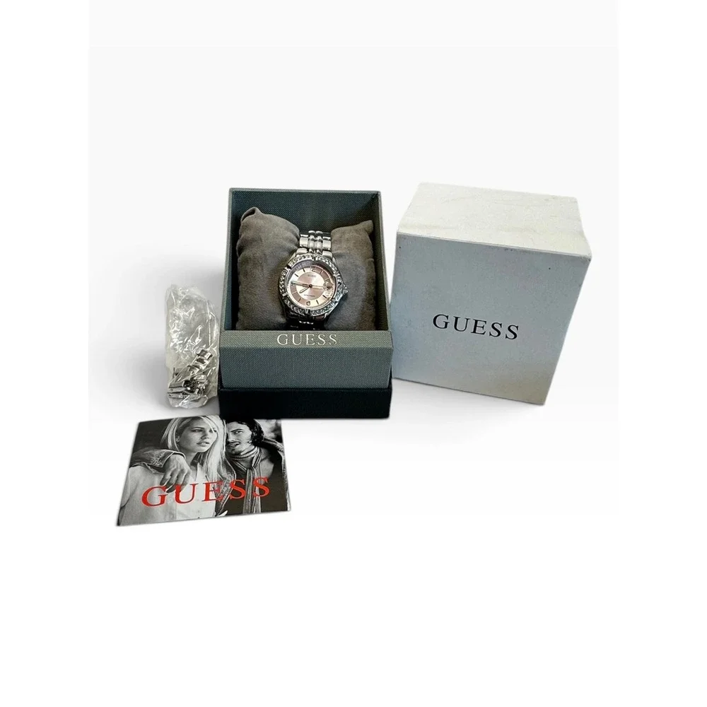 Guess Womens Watch 35mm Pink Dial Crystals Stainless G75791M New Battery